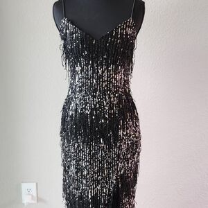 Lovely Day Black and Silver Sequin Midi Dress
